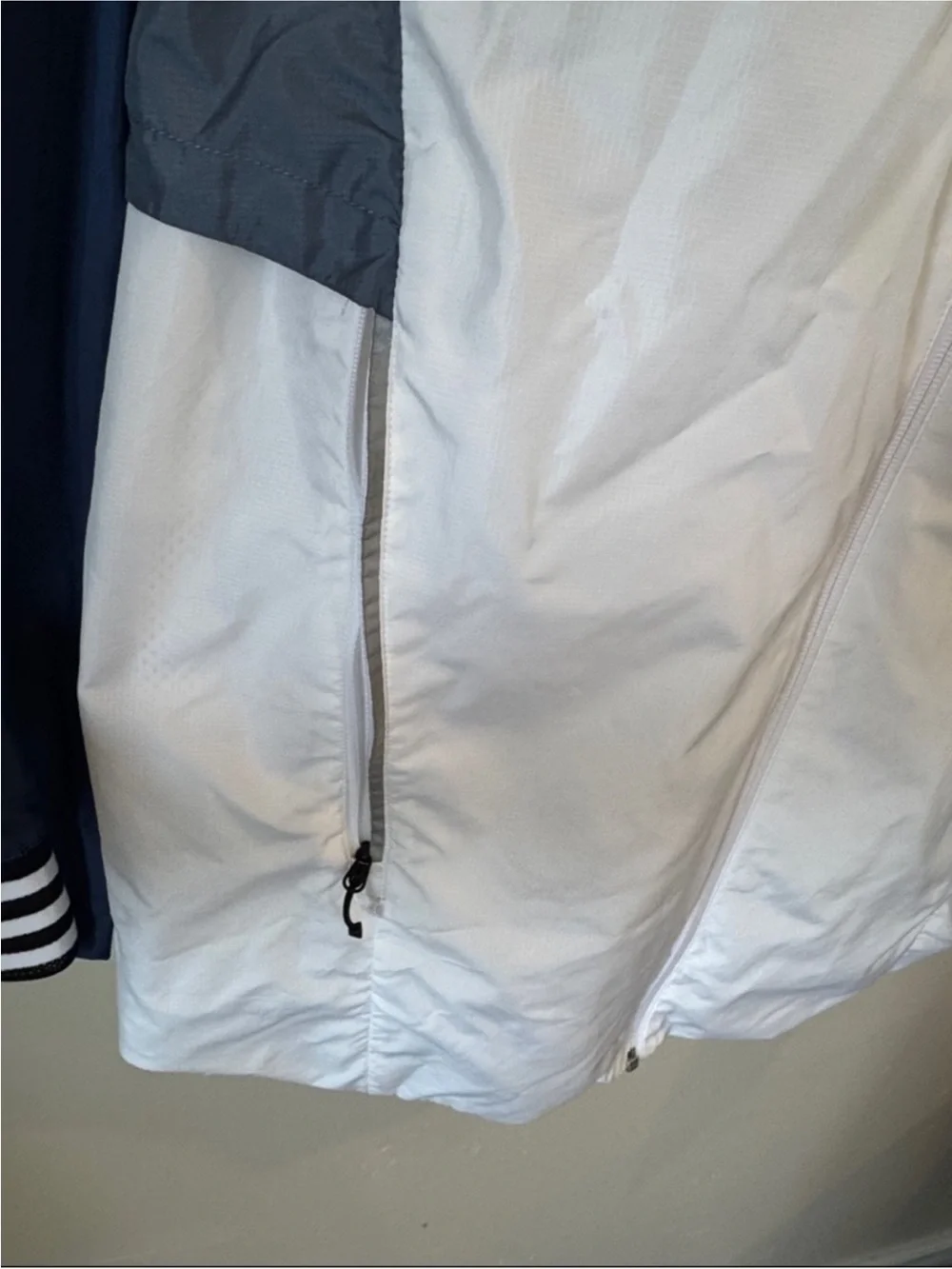 Adidas White and Blue Hooded Windbreaker Jacket - Men's size M